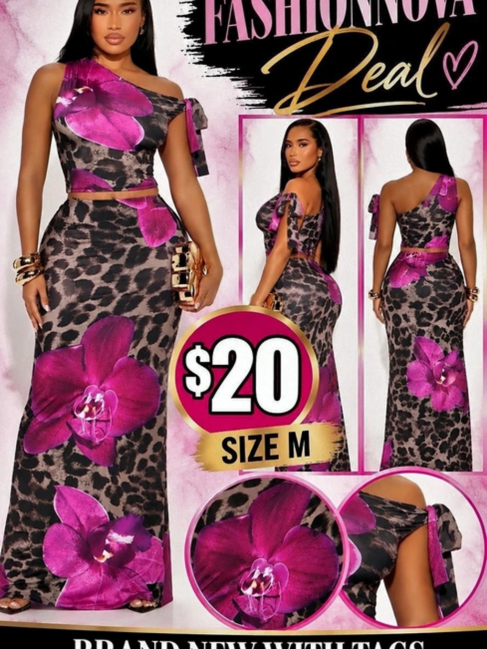 Fashion Nova Floral Maxi Dress in Pink & Brown Size Medium